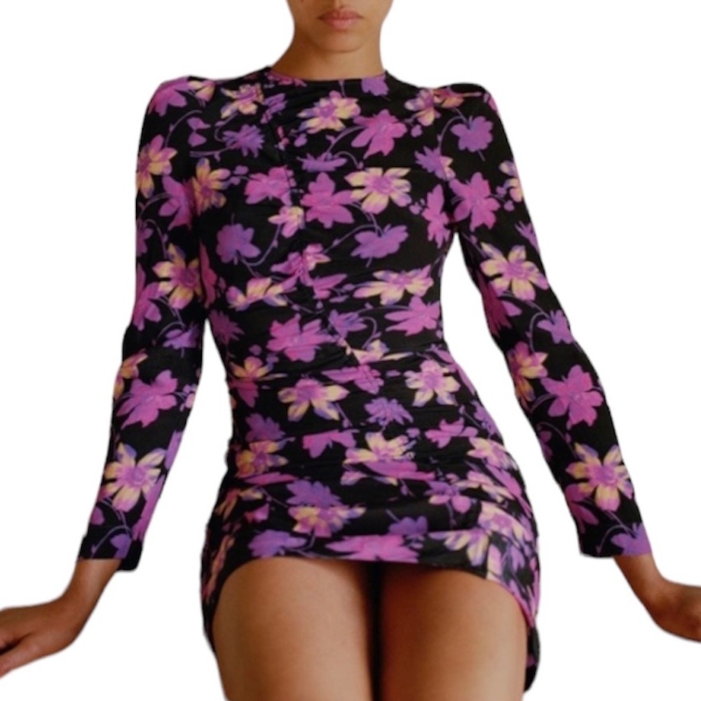 Maje Rosamar Ruched Floral Mini-Dress